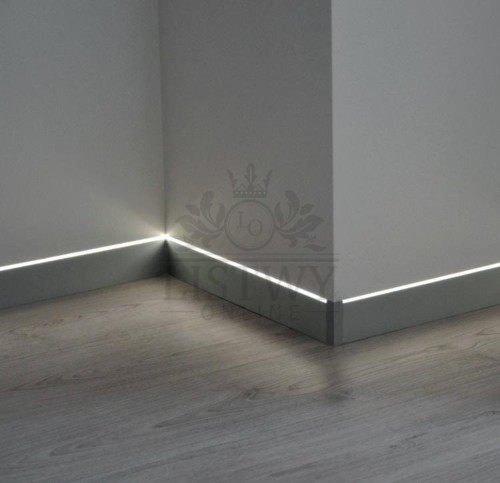 Metal line 87/6 + wstawka aluminium PER LED 88/I6L/A 6 cm  listwa przypodłogowa licowana ze ścianą, listwa ukryta